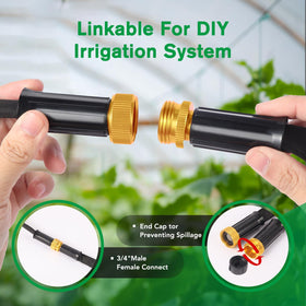 Thanlyn flat drip irrigation hose 50ft shown in a garden setup.