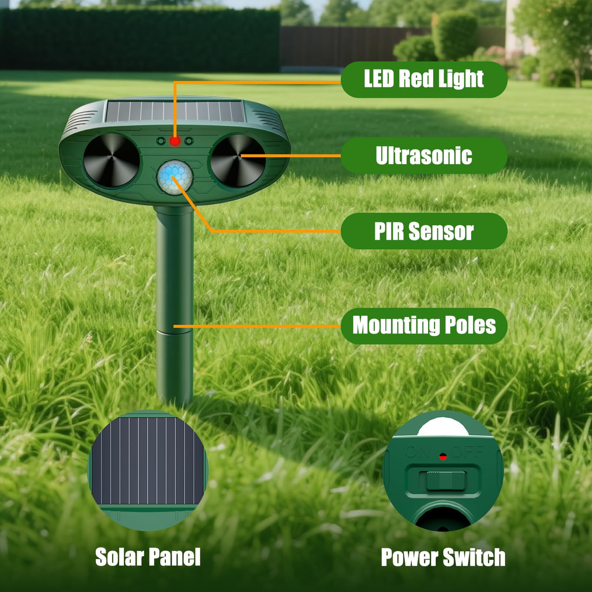 Thcritter solar ultrasonic repeller side panel protecting garden