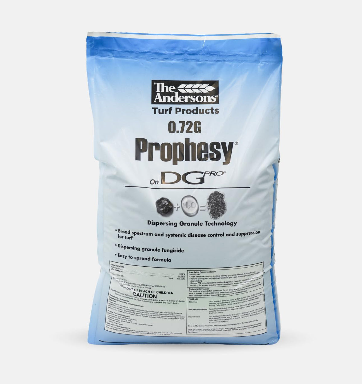 The Andersons Prophesy Propiconazole DG Pro bag front highlights preventive lawn disease protection.
