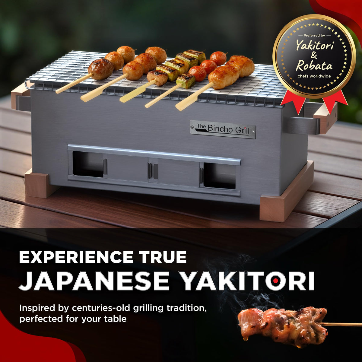 The Bincho Grill charcoal box and liner enable easy cleanup and steady cooking heat.