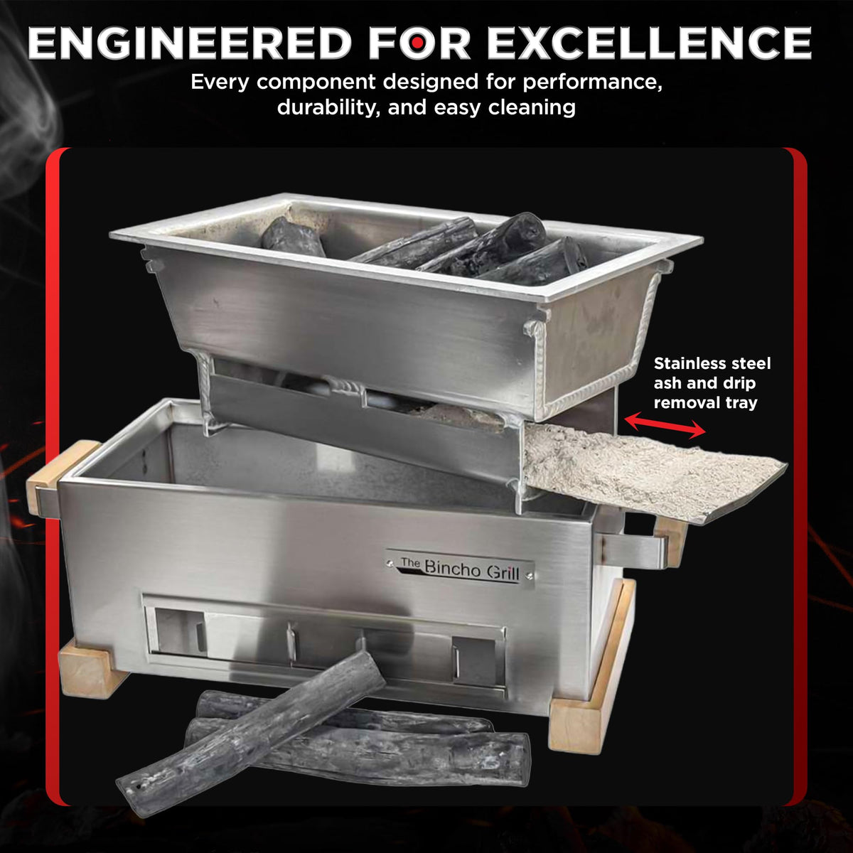 The Bincho Grill cool-touch base protects surfaces during tabletop grilling.