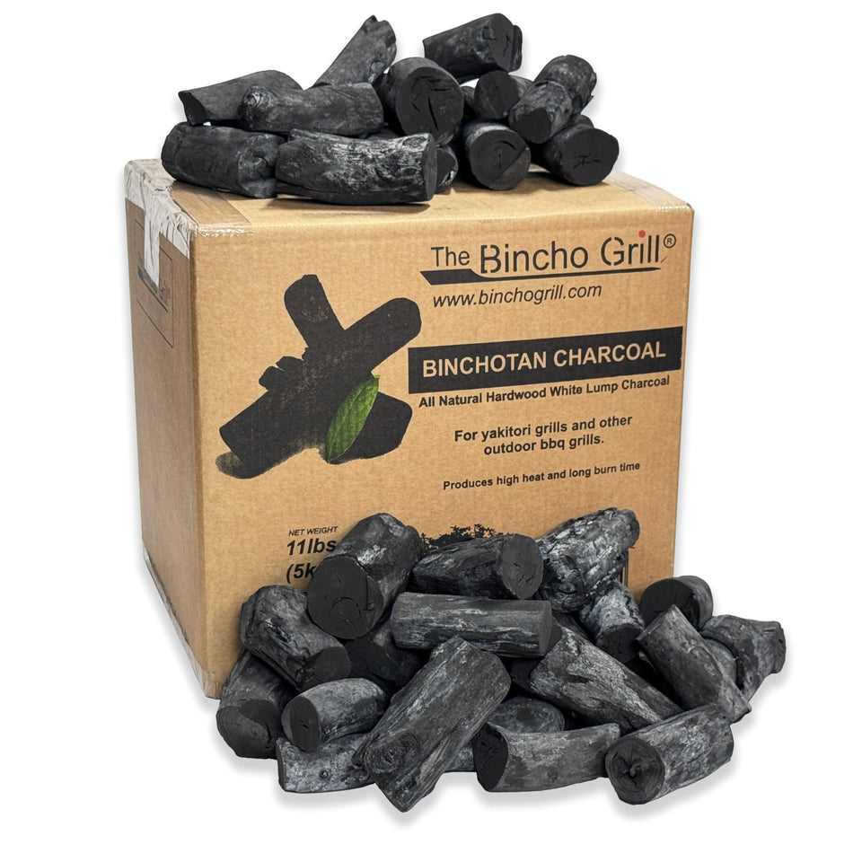 The Bincho Grill Classic Binchotan small pieces ready for yakitori grilling with clean burn