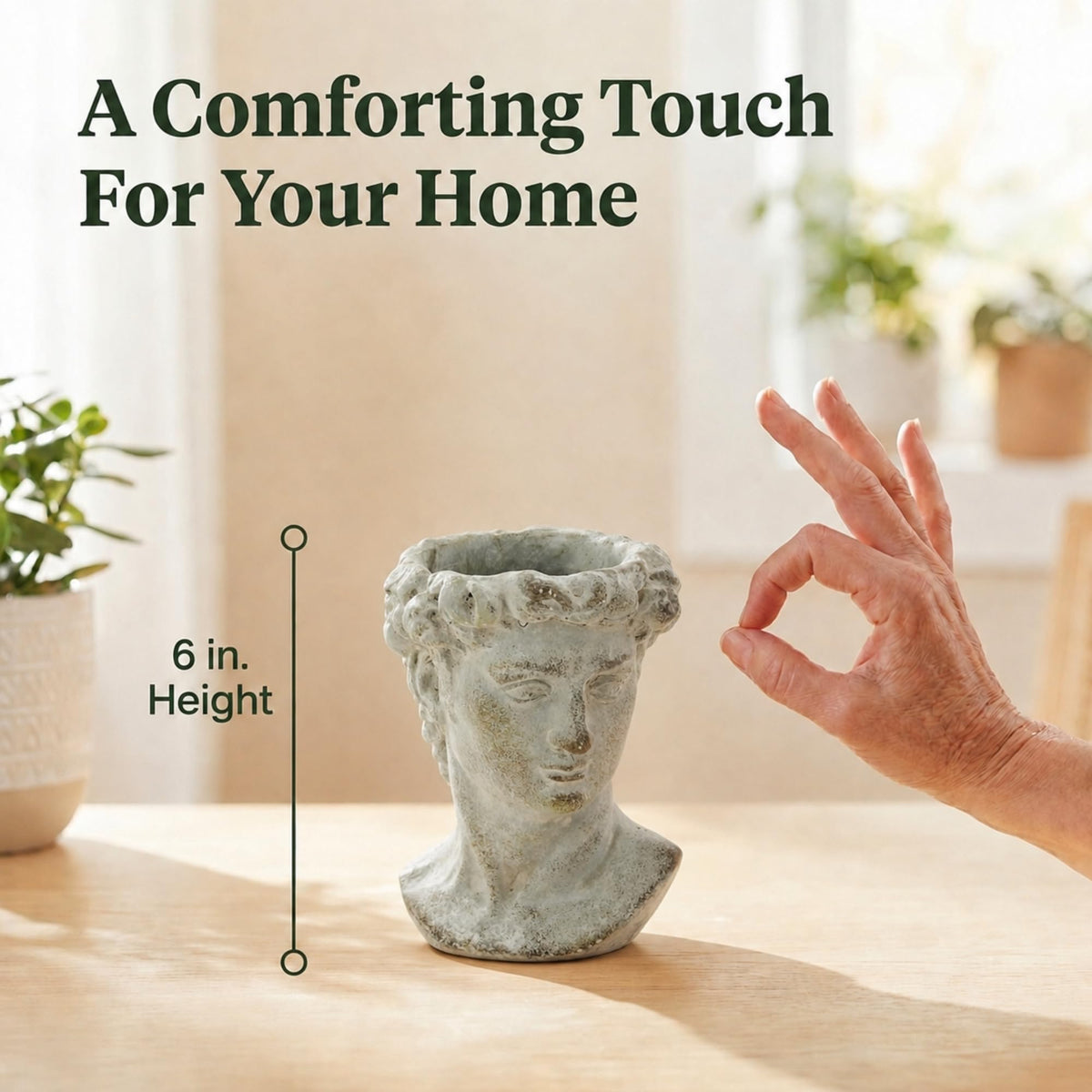 The Bridge Collection cement statue planter offers a durable, classic accent.