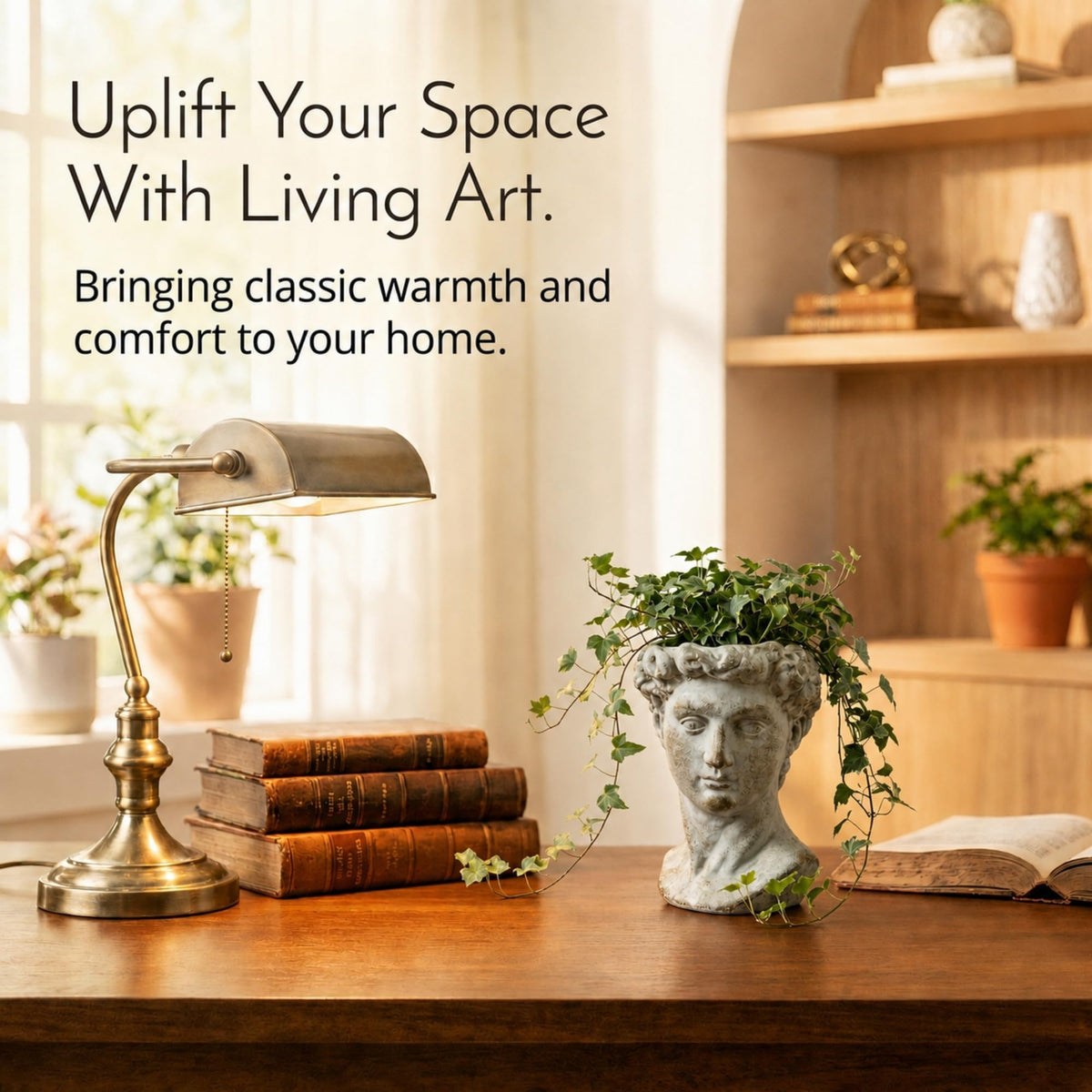 The Bridge Collection distressed antique finish planter enhances vintage Greco style decor.