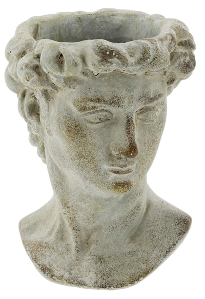 The Bridge Collection Greek head planter with bust design for indoor or outdoor display.