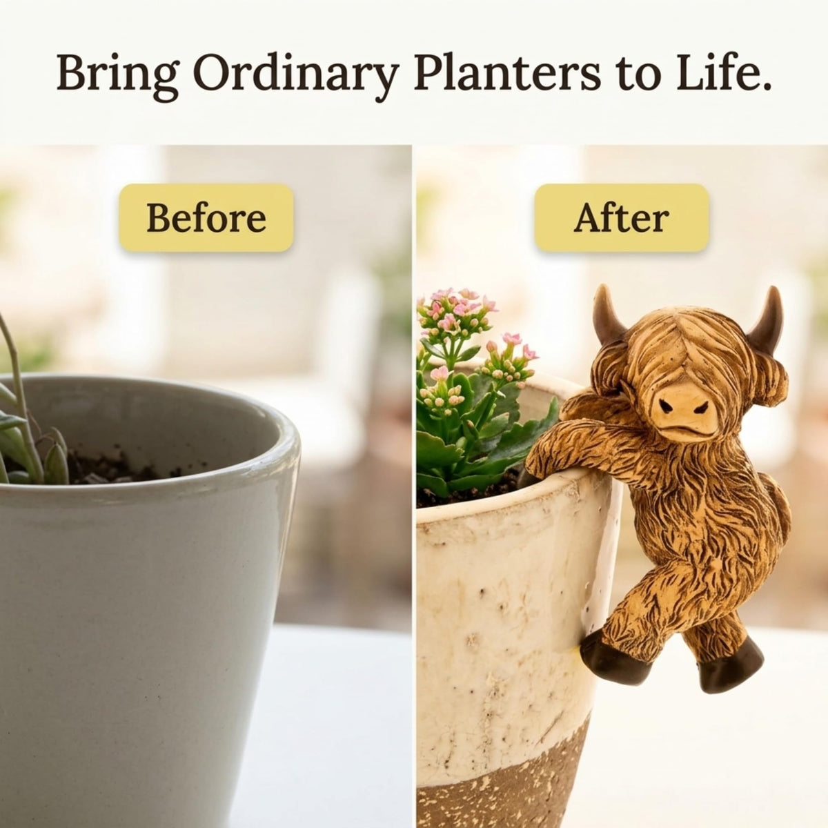 The Bridge Collection Highland Cow pot hanger compact 4-inch height for small planters.