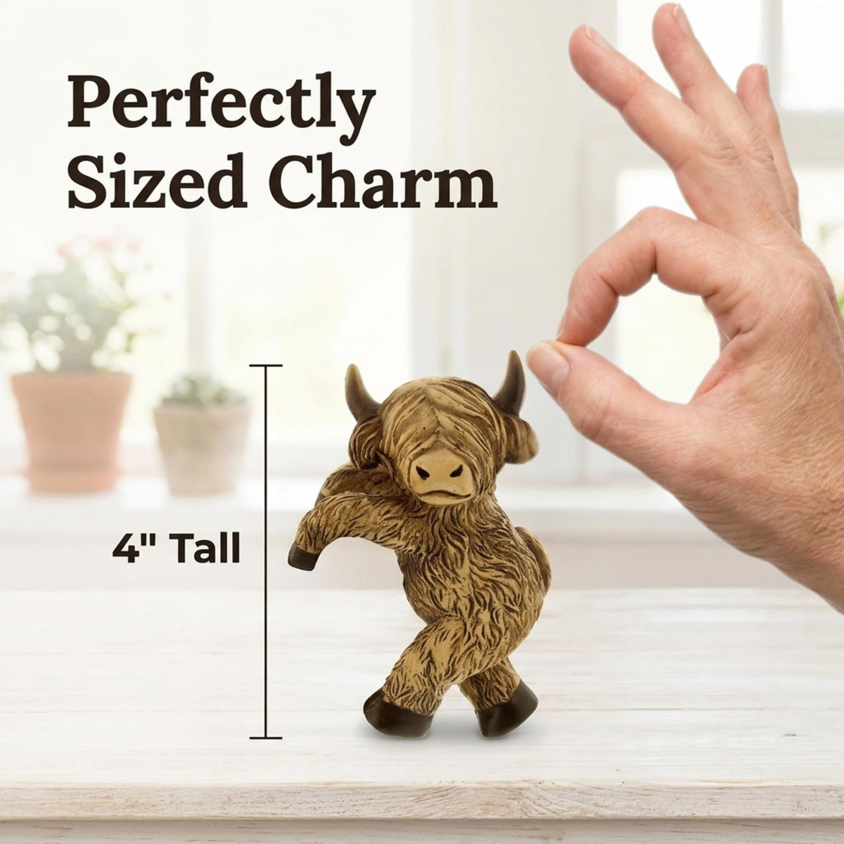 The Bridge Collection Highland Cow pot hanger in weather-resistant resin for outdoor use.