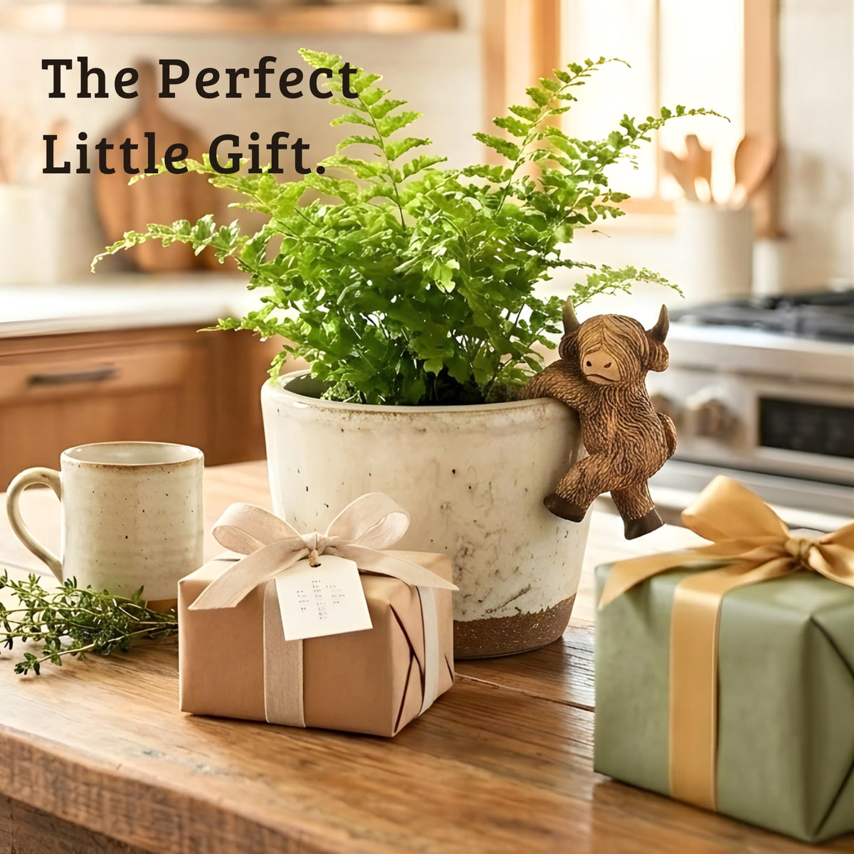 The Bridge Collection Highland Cow pot hanger easy to reposition for seasonal displays.