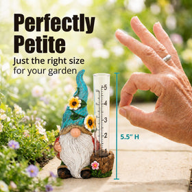 The Bridge Collection resin gnome features a playful hat and sturdy rain gauge.