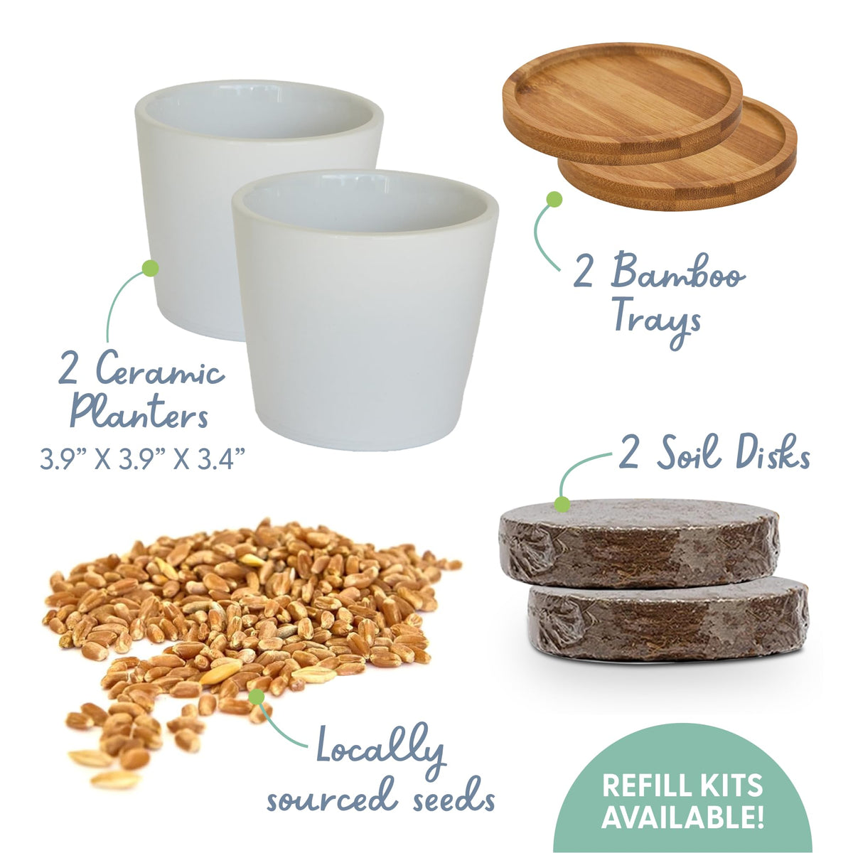 The Cat Ladies kit includes bamboo trays to catch soil and add style.