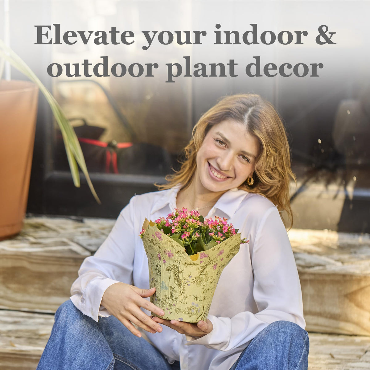 The Florist Supply Premium 6-inch AZA cover is reusable for seasonal decorating.