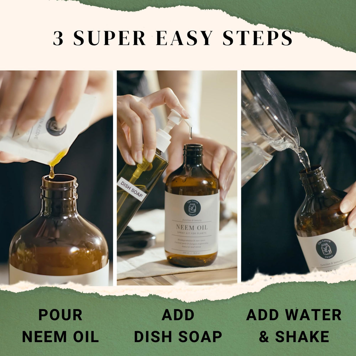 The Green Alcove eco-friendly solution for simple neem oil plant care.