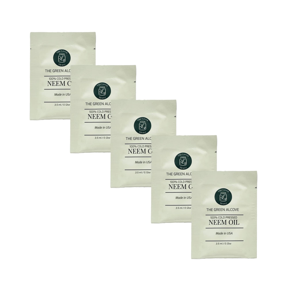 The Green Alcove neem oil sachet packaging for easy, waste-free plant care.
