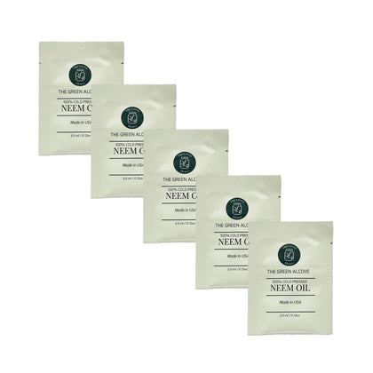 The Green Alcove neem oil sachet packaging for easy, waste-free plant care.