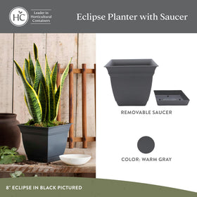 The HC Companies Eclipse planter with attached saucer to prevent spills.