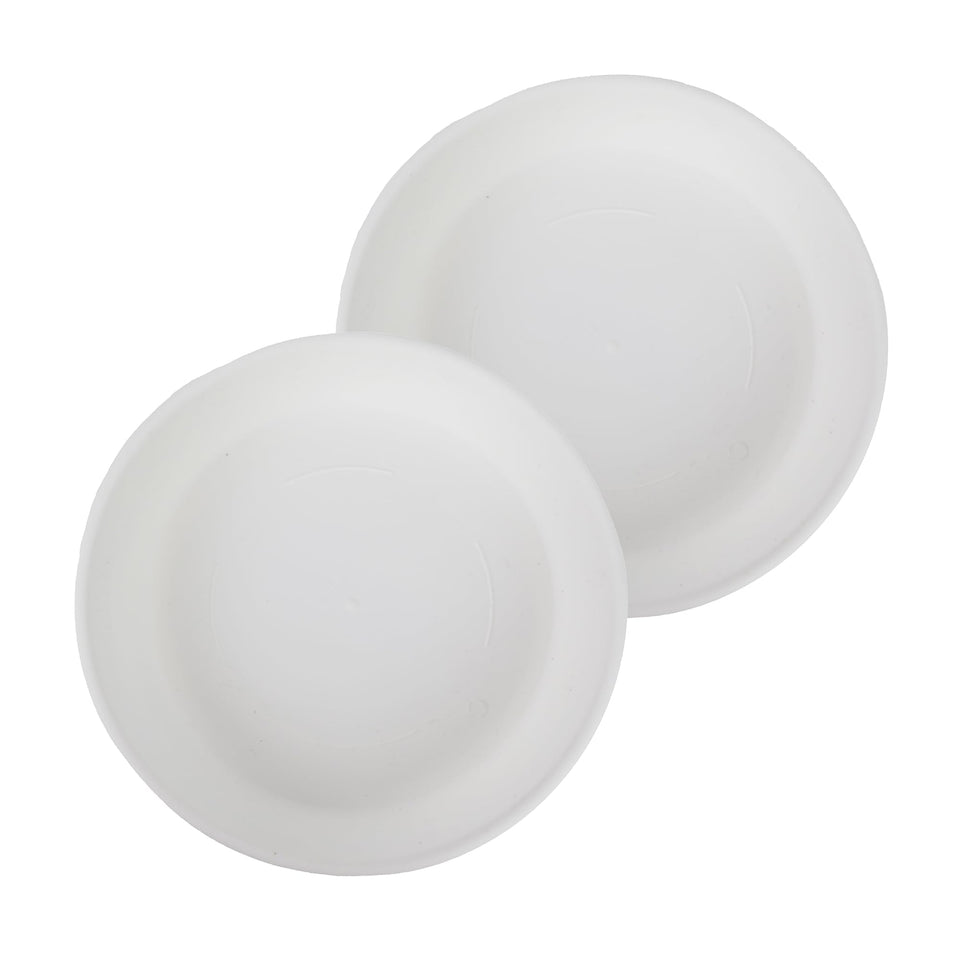 The HC Companies 12-inch round plant saucer in white protects surfaces while catching excess water.