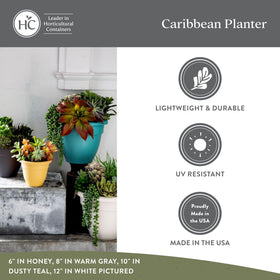 Caribbean Planter Pot features a drainage hole with removable plug for controlled watering.
