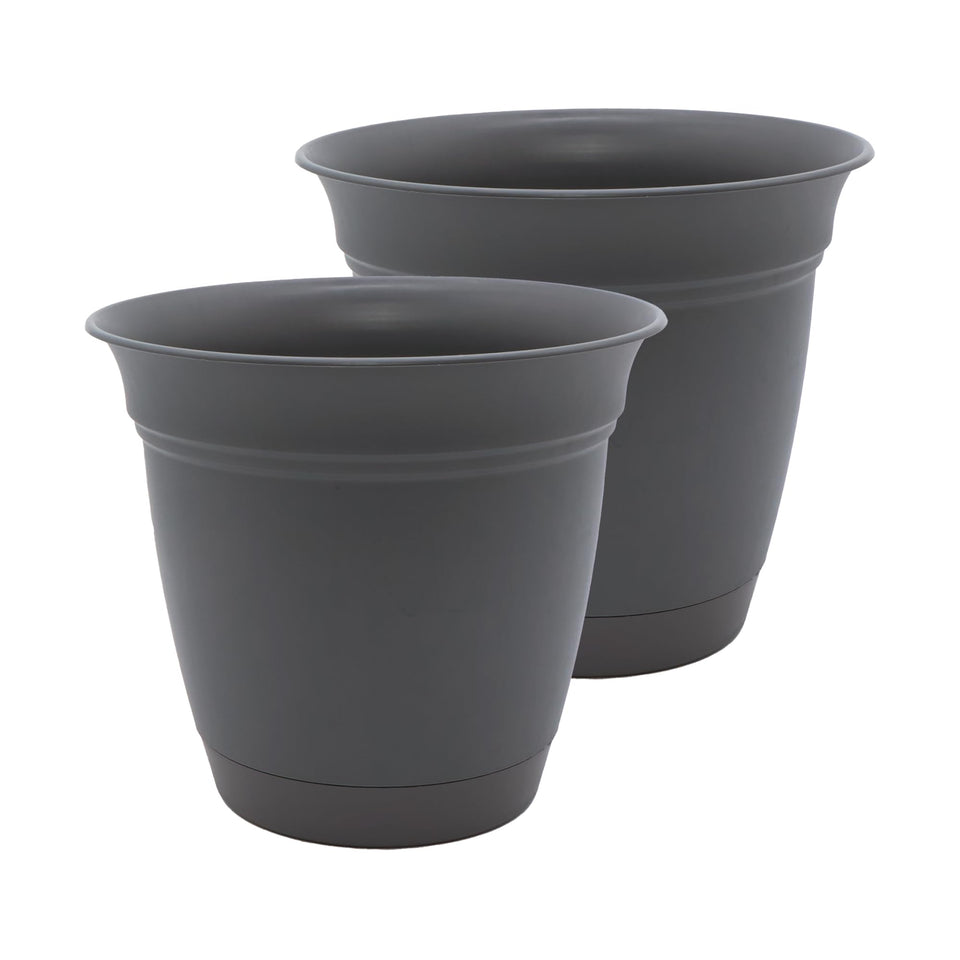 The HC Eclipse 12-inch round planter with drainage holes supports healthy watering.