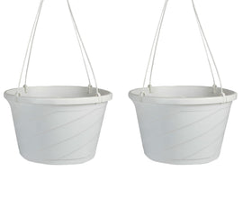 The HC Companies Euro Hanging Planter in white, front view, ideal for balconies