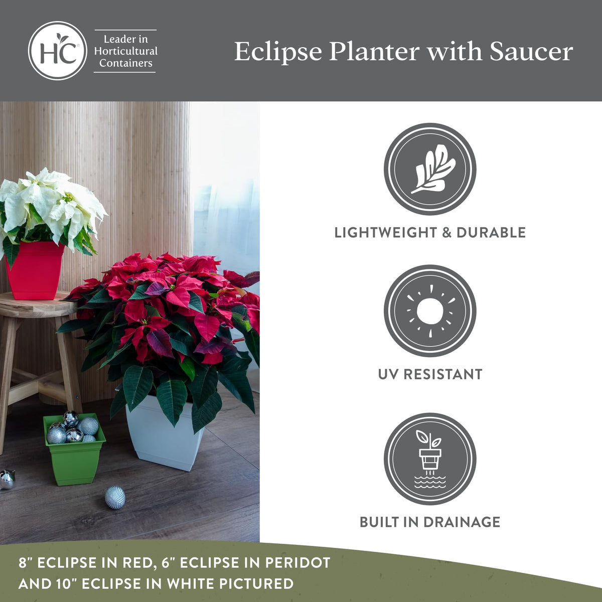 Lightweight, weather-ready planter suitable for indoor and outdoor use.