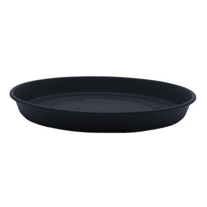 HC Companies Round Prima saucer in black for indoor and outdoor use.