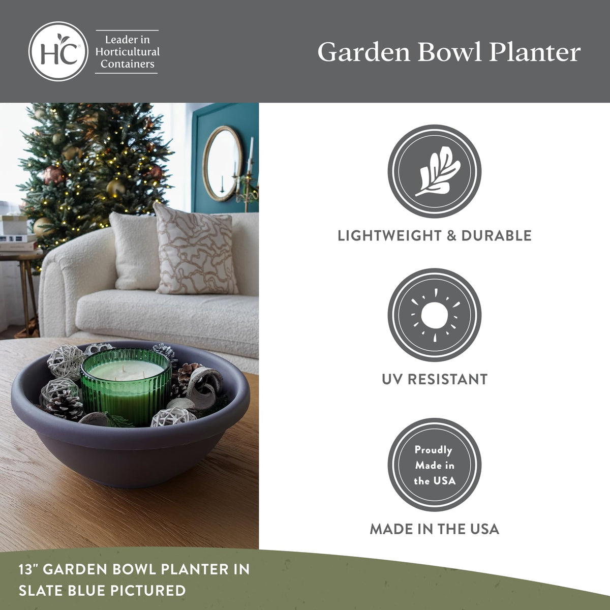 Outdoor arrangement with The HC Companies shallow planter in warm gray on patio