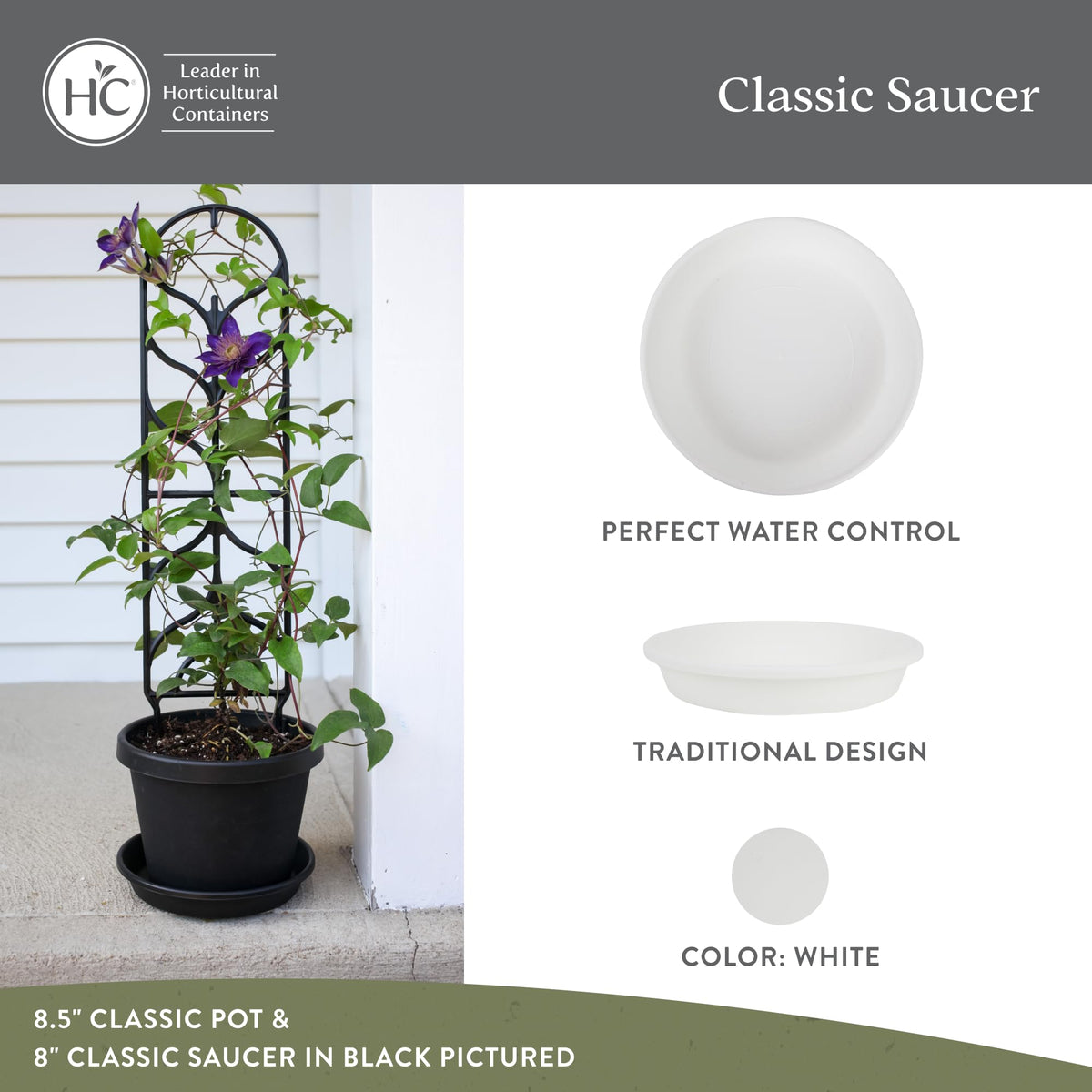 The HC Companies UV-resistant plastic saucer provides durable indoor or outdoor use for pots.