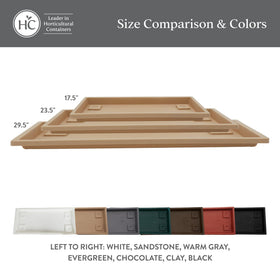 The HC Companies Venetian rectangular plant tray measures 7.5x23.5 inches for versatile setups.