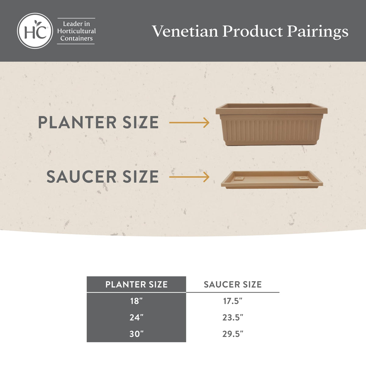 The HC Companies Venetian rectangular plant tray pairs well with the Venetian planter.