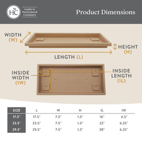 The HC Companies Venetian rectangular plant tray is weather- and UV-resistant.