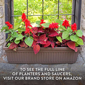 The HC Companies Venetian window planter box in chocolate complements outdoor decor