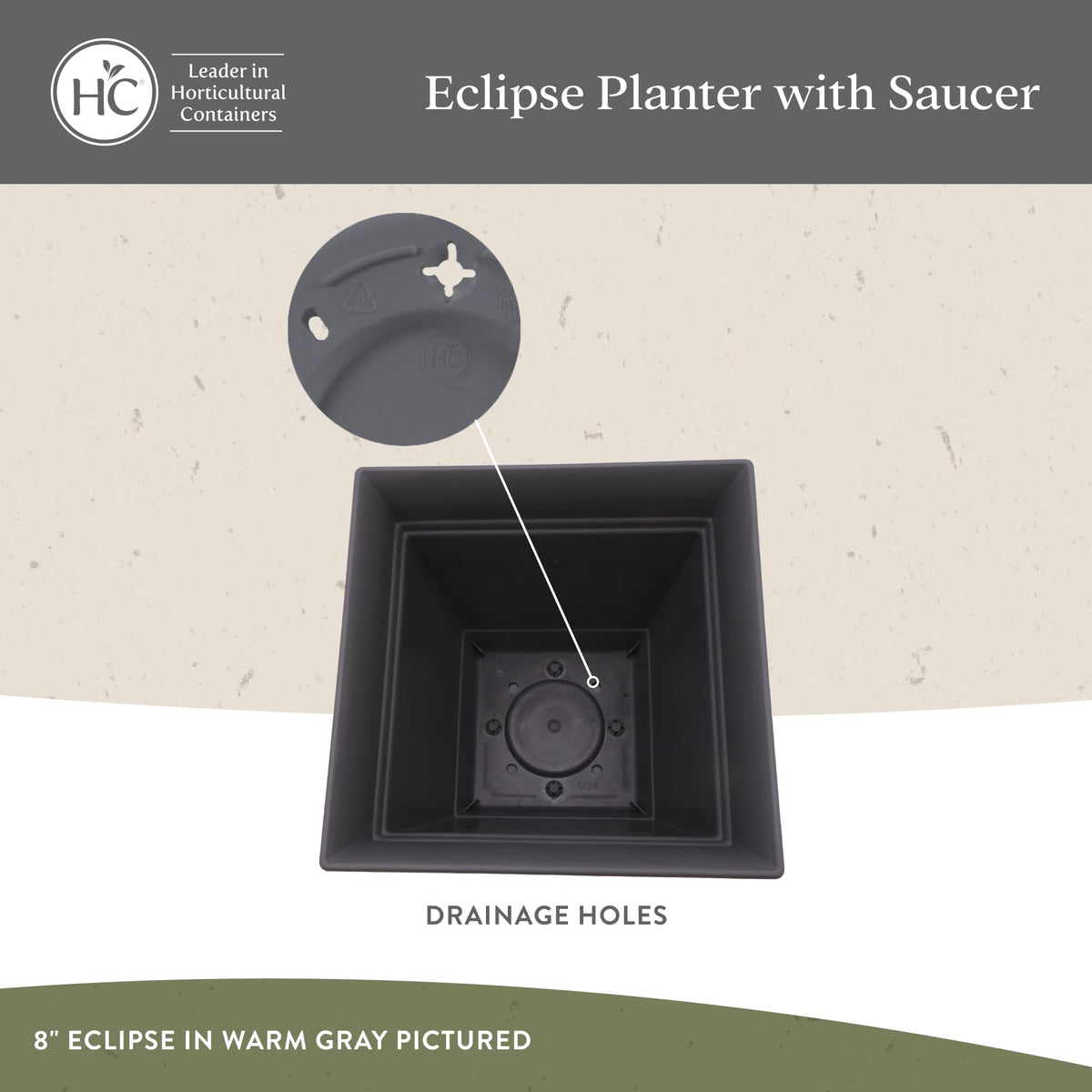 Warm gray finish planter from The HC Companies, UV-resistant and durable.