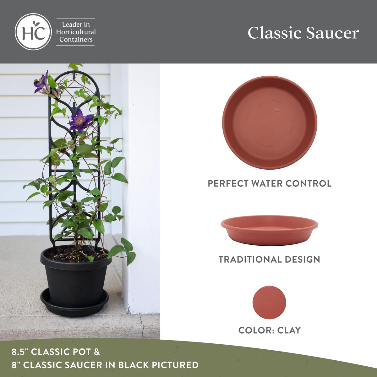 The HC Companies weather-resistant plastic plant saucer is suitable for indoor and outdoor use.