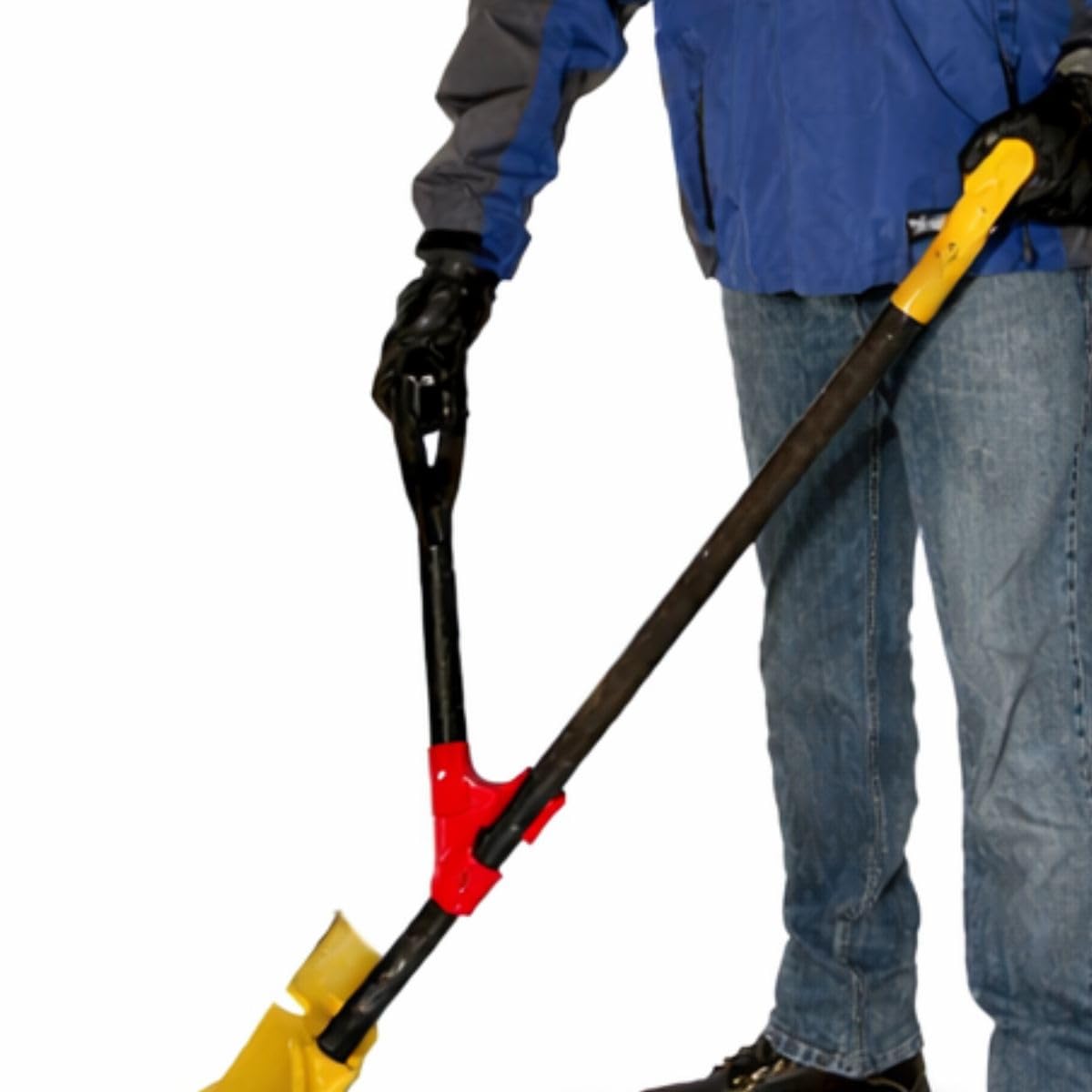 The HEFT Plus attached to a snow shovel, showing the improved grip and potential comfort benefits