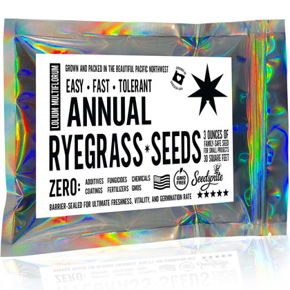 The Kinder Company annual ryegrass seed packet for rapid indoor or outdoor emerald green patches