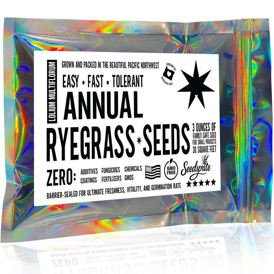 The Kinder Company annual ryegrass seed packet for rapid indoor or outdoor emerald green patches
