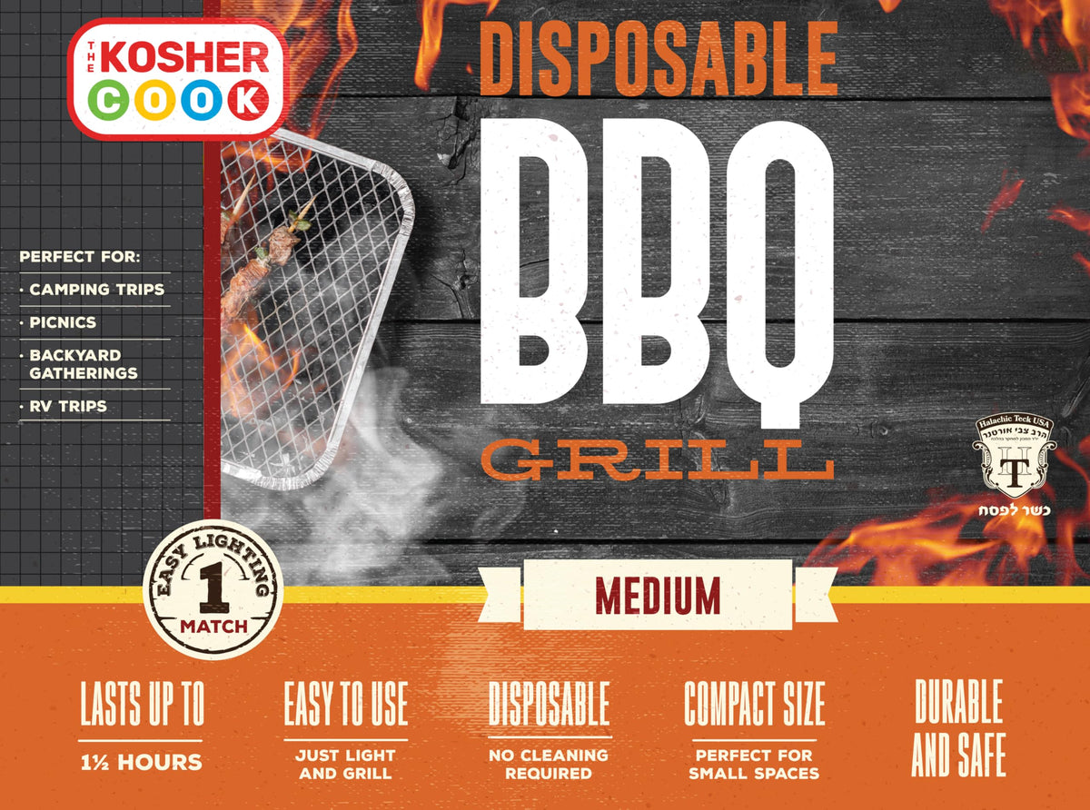 The Kosher Cook portable camping grill shown outdoors, ready for quick meals.