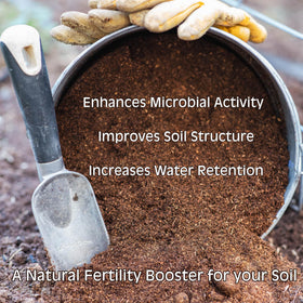 The Living Pasture aged composted horse manure shows a rich, crumbly texture for healthy soil.