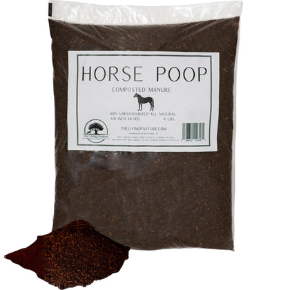 The Living Pasture horse poop compost bag provides a natural soil amendment for thriving vegetables.