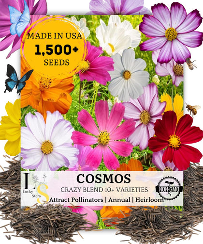 The Lucky Stars Mix Cosmos seeds pack ready for sunny borders and container gardens.