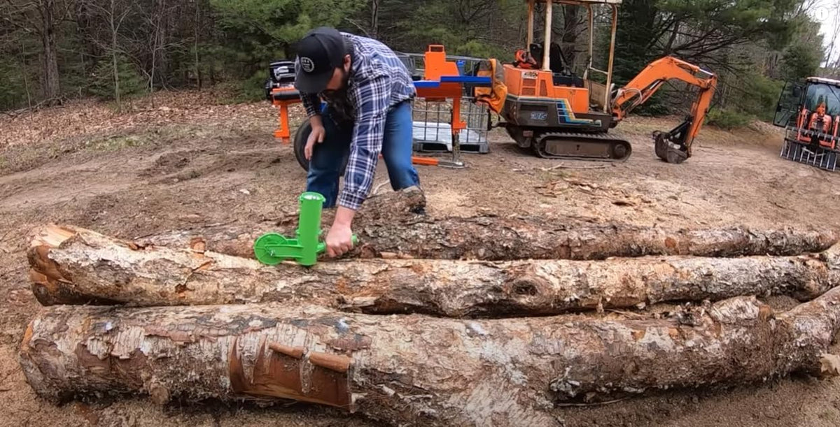 The Mingo Marker in use marking firewood outdoors