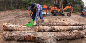 The Mingo Marker in use marking firewood outdoors