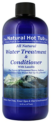 The Natural Hot Tub Company Water Treatment bottle pour for long-lasting water clarity.