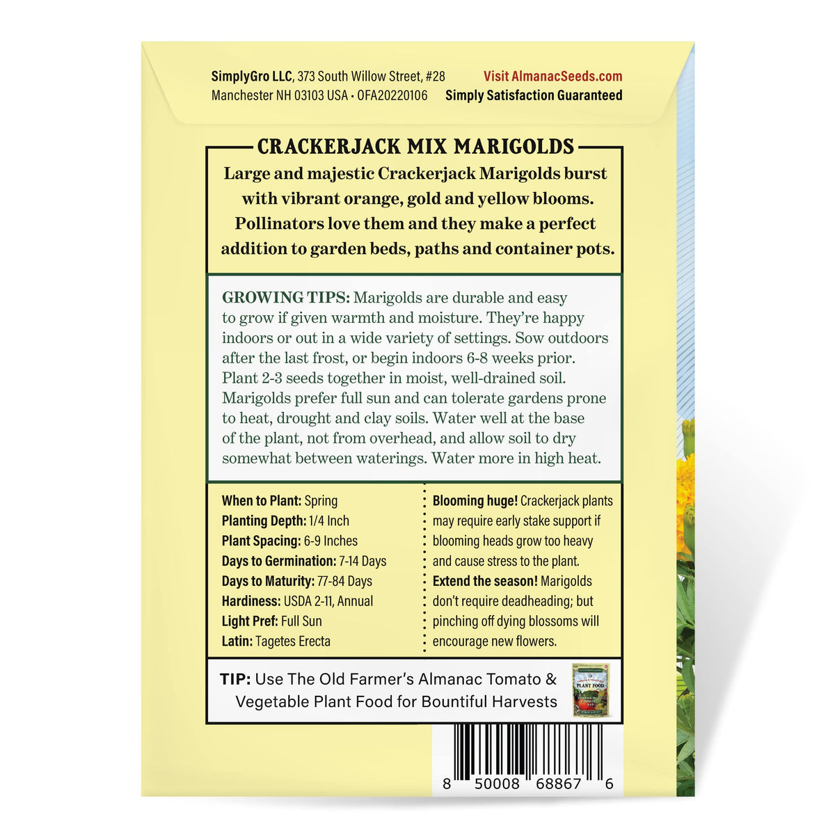The Old Farmer's Almanac Crackerjack Mix germination-ready seeds with easy growth.