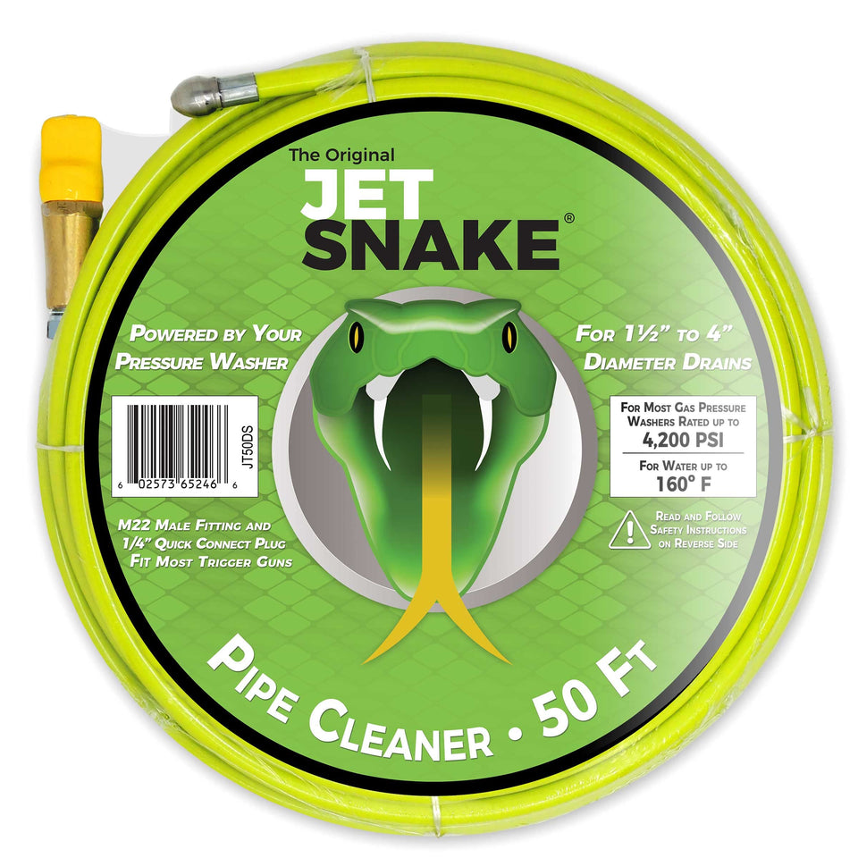 The Original JetSnake 50ft sewer jetter hose for powerful drain cleaning.