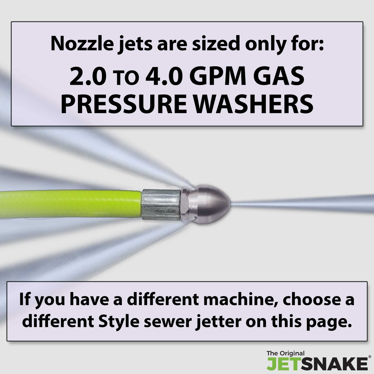 JetSnake M22 adapter for gas pressure washers enables quick setup.