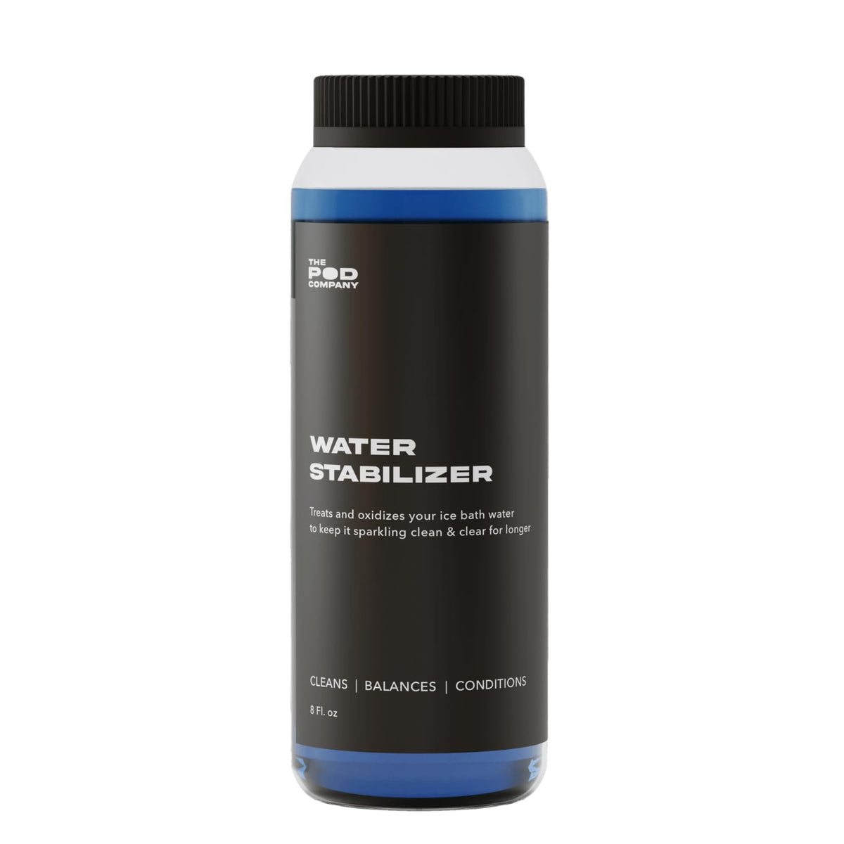 The Pod Company Water Stabilizer bottle front view for clean ice bath water