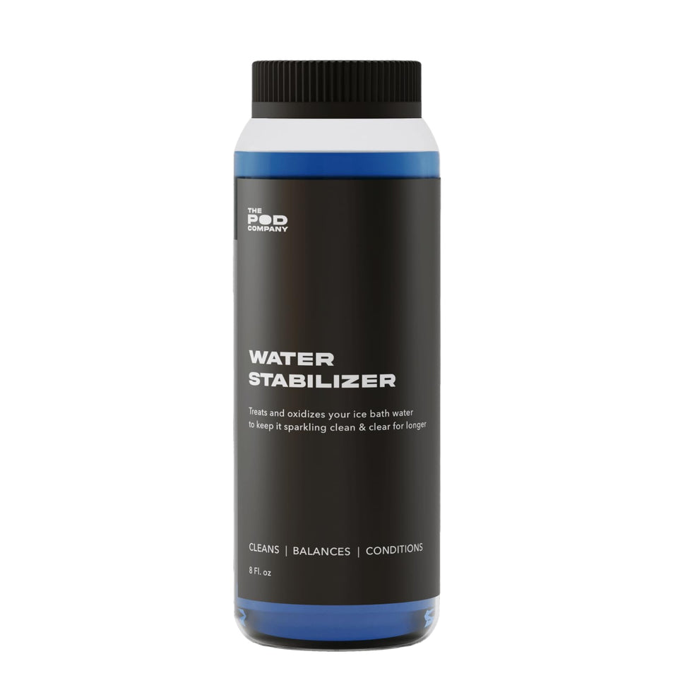 The Pod Company Water Stabilizer bottle front view for clean ice bath water