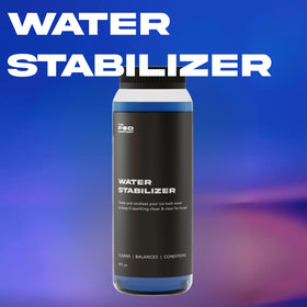 The Pod Company Water Stabilizer label close-up highlighting chlorine-free base