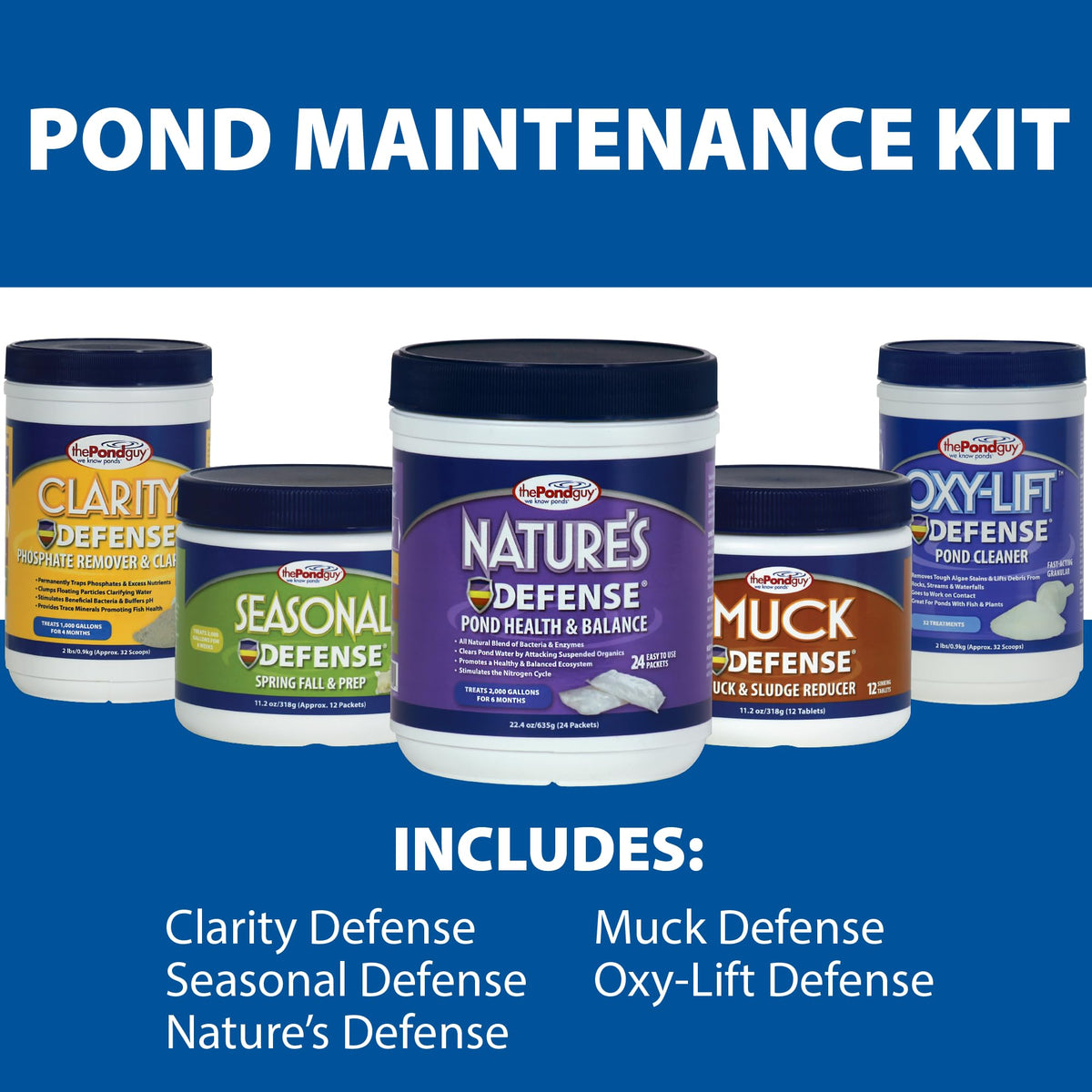 Muck Defense bottle demonstrates debris reduction for a cleaner pond bottom.